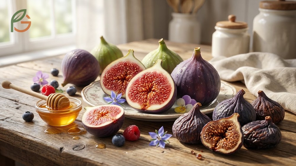 Fresh figs taste sweet like honey and berries with a unique soft and crunchy texture.
