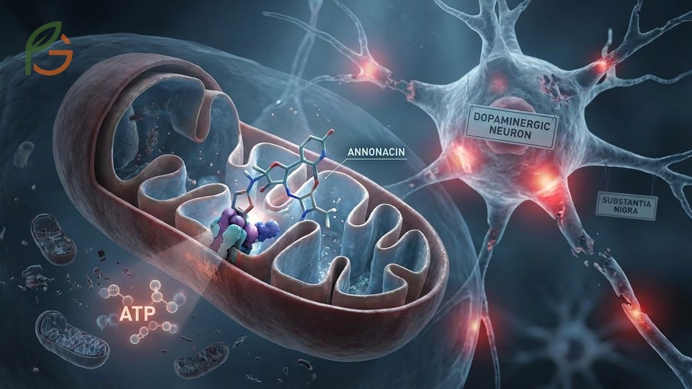 Annonacin toxicity symptoms describing potential neurotoxicity and dopaminergic neuron damage risks.