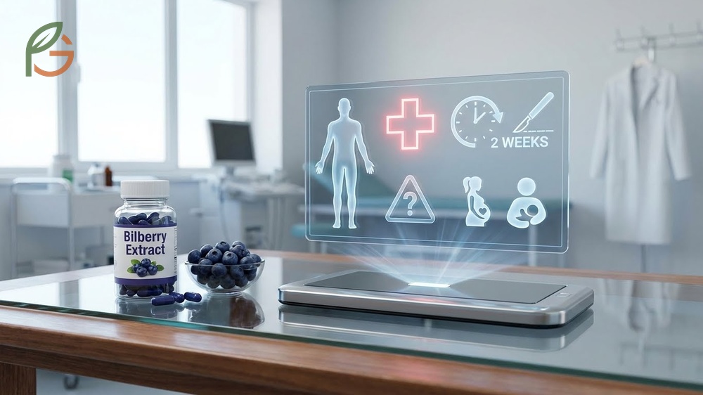 Bilberry contraindications include surgery and bleeding disorders requiring cessation 2 weeks prior.