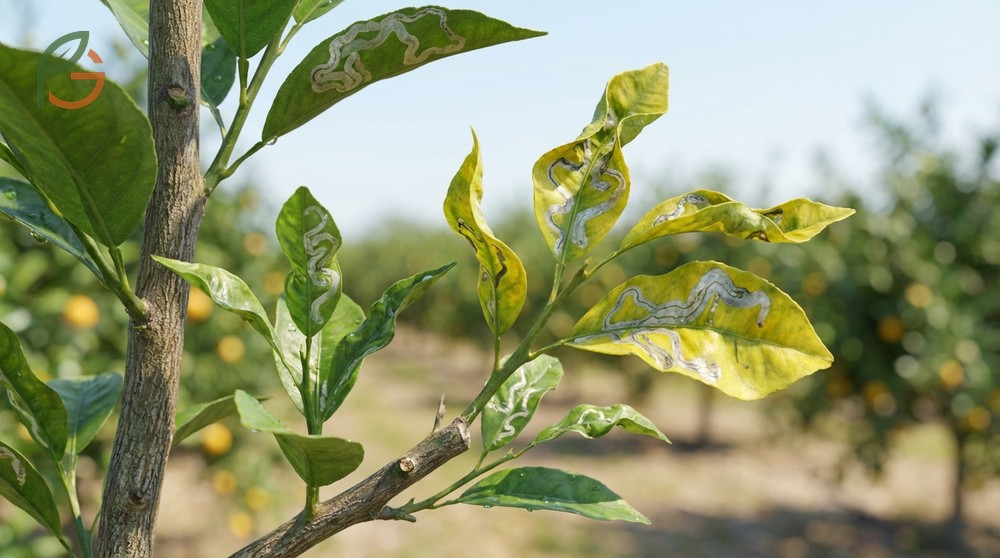Citrus leaf miner treatment involves using copper fungicide or horticultural oil during new growth flushes to stop larvae.