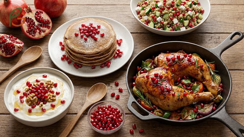 Cooking with pomegranate seeds in sweet and savory dishes like salads and grilled fish salsa.