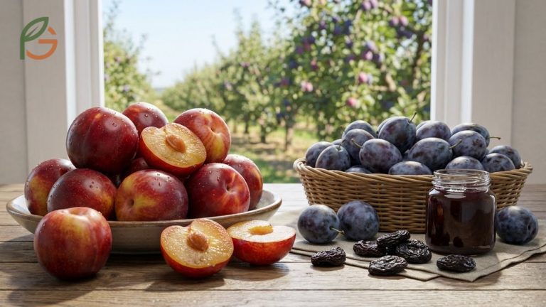Different types of plums categorized into Japanese and European varieties with distinct flavor profiles.