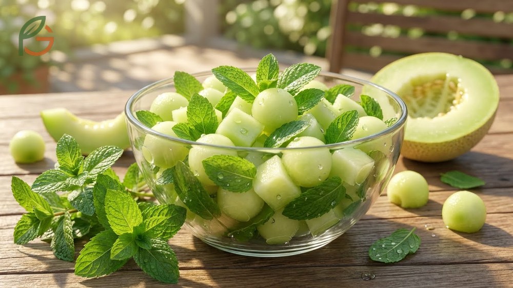 Honeydew mint salad variations using spearmint or chocolate mint for complementary flavor profiles.