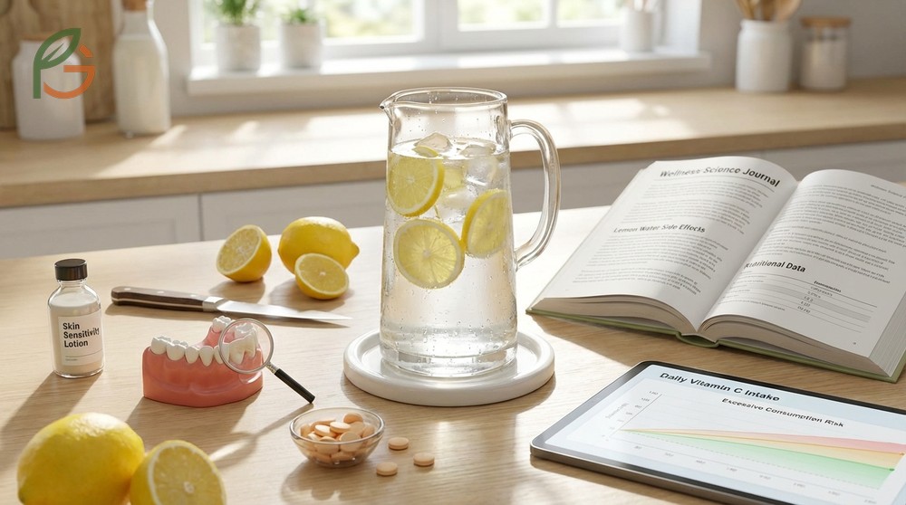 Side effects of lemon water include tooth sensitivity and potential nutrient interactions in sensitive people.