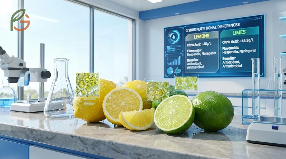 Nutritional differences in citrus highlighting flavonoids like hesperidin that support heart health and reduce inflammation.