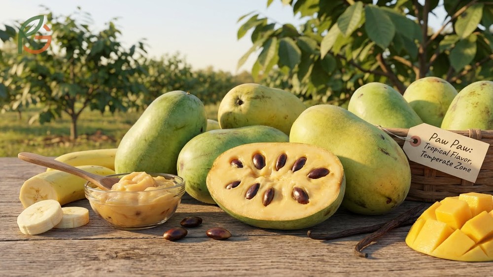 Sliced paw paw fruit showing creamy custard texture rich in vitamin C, magnesium, and essential amino acids.