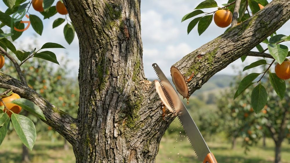 Persimmon tree trimming techniques involve cutting just outside the branch collar to ensure rapid wound healing.
