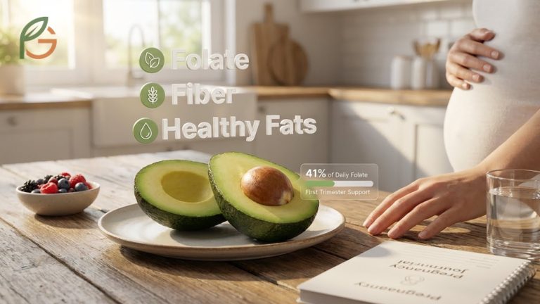 Avocado consumption during the first trimester provides 162 mcg of folate to support fetal development and prevent neural defects.