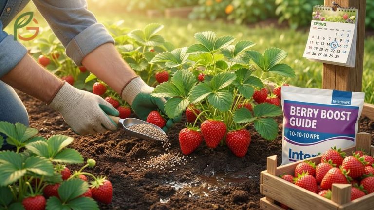 Applying the best fertilizer for strawberries to ensure vigorous growth and sweet berry production.