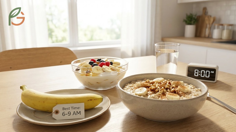 Best time to eat banana for constipation is breakfast between 6 and 9 AM to promote bowel movements.