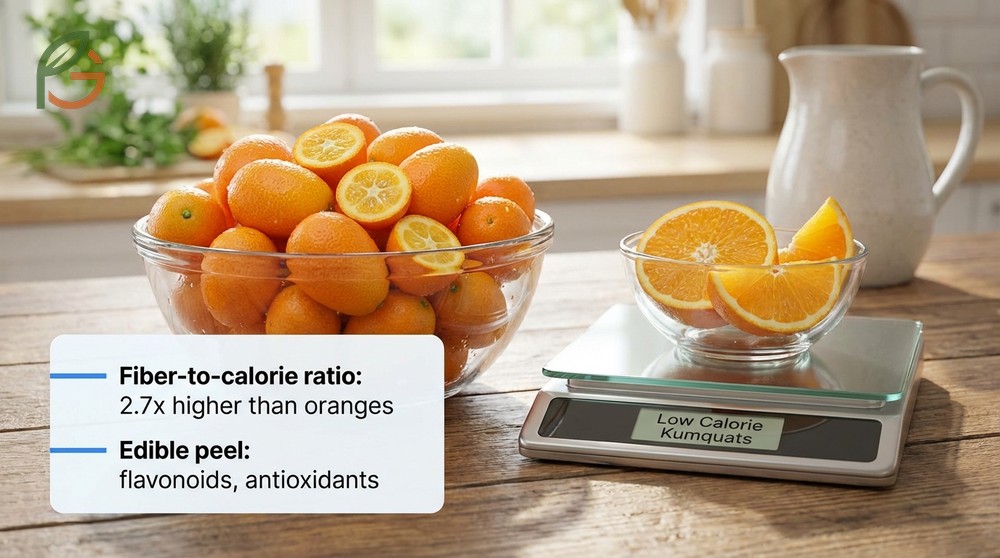 Low calorie citrus benefits of kumquats supporting weight management through high fiber and satiety signals.