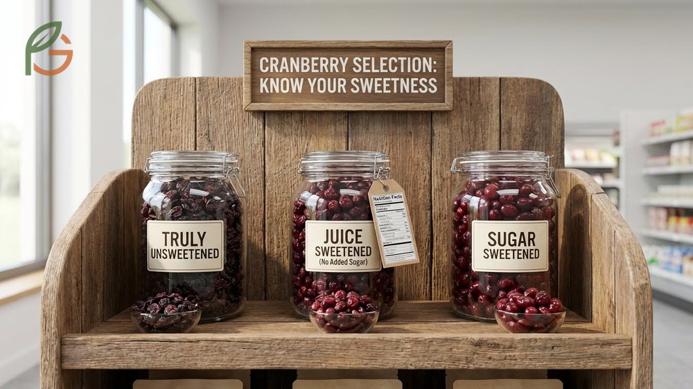 No sugar added dried cranberries shopping tips advising to check labels for apple juice concentrate which raises calories to 130 per cup.