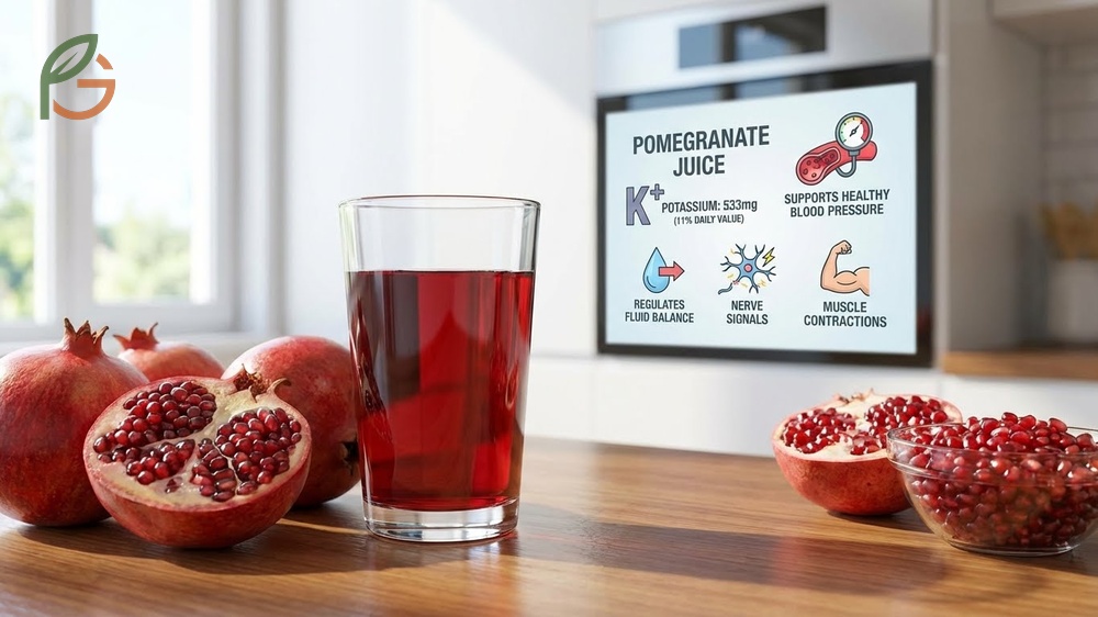 Pomegranate potassium level delivering 11 percent of daily value.