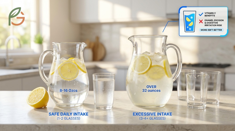 Safe daily intake is limited to one or two glasses using the juice of half a lemon to minimize risks.