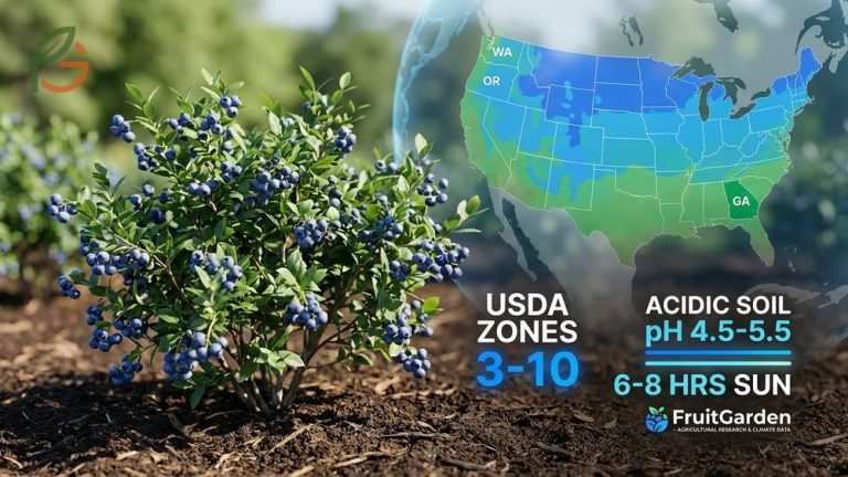 Where do blueberries grow guide covering 38 US states and zones 3 through 10 with annual production over 324000 tons.