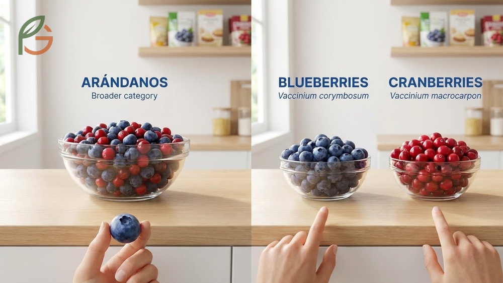 Arándanos vs blueberries terminology can refer to both blueberries and cranberries in certain Spanish contexts.