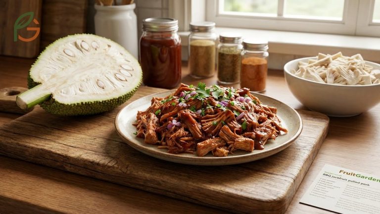 BBQ jackfruit pulled pork recipe transforming young green jackfruit into a realistic meat substitute.