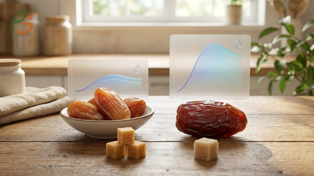 Deglet Noor GI is between 36 and 46 making these smaller dates a superior low glycemic choice for blood sugar management.