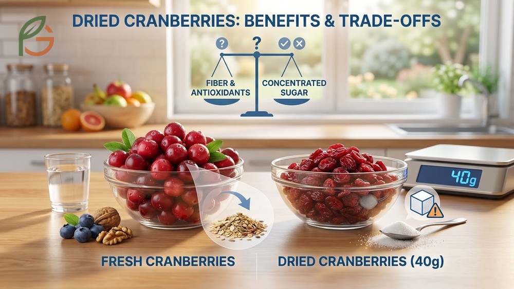 Dried cranberries nutrition overview detailing calories sugar content and fiber benefits.