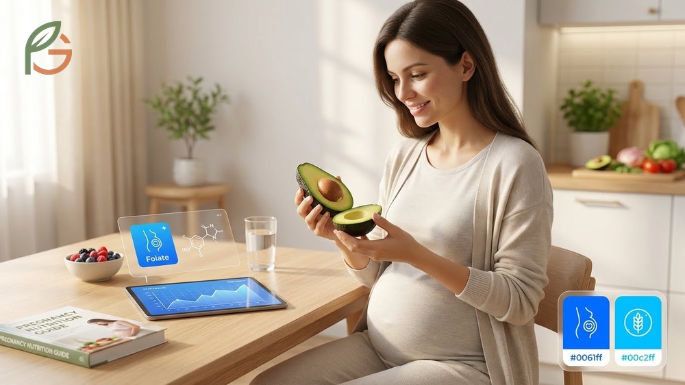 Half an avocado provides twenty five percent of daily fiber needs and essential folate to support rapid cell division in embryos.