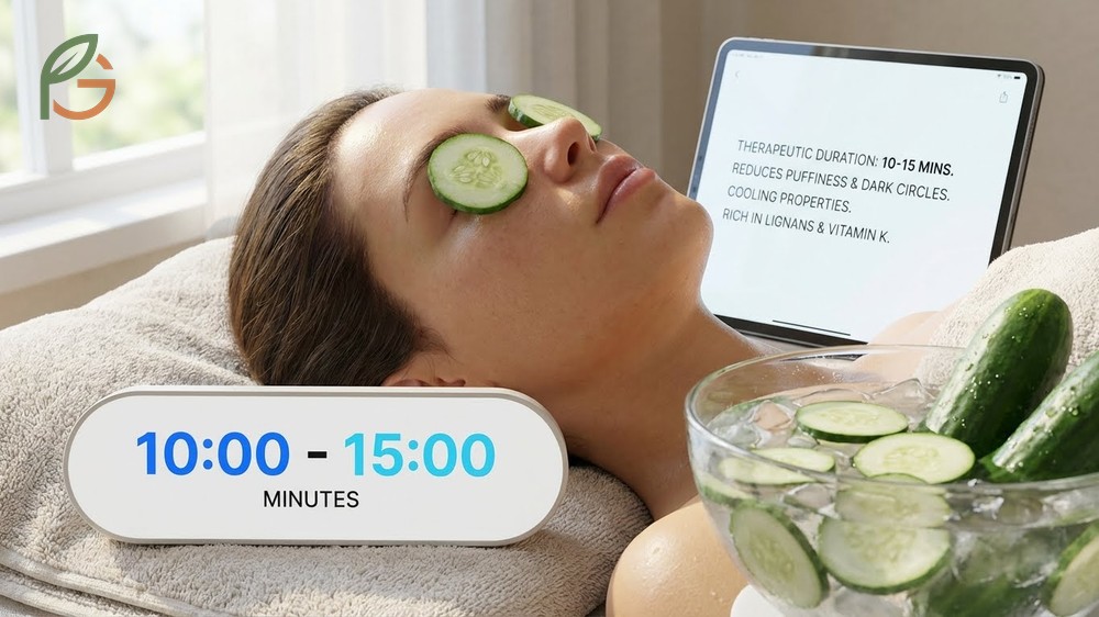 How long to leave cucumbers on eyes for optimal cooling benefits and vasoconstriction around the orbital area.