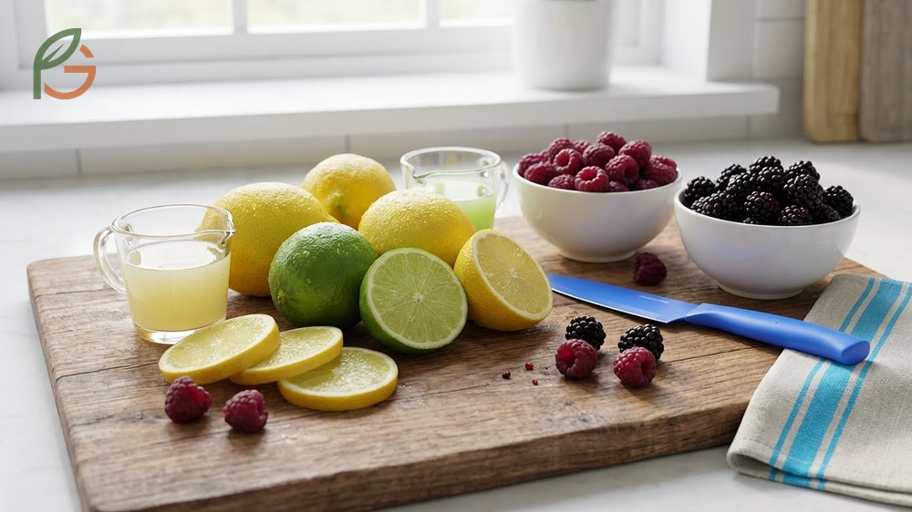 Raspberries provide 6g net carbs per serving and lemons offer citrus flavor with just 0.5g net carbs per spoon.