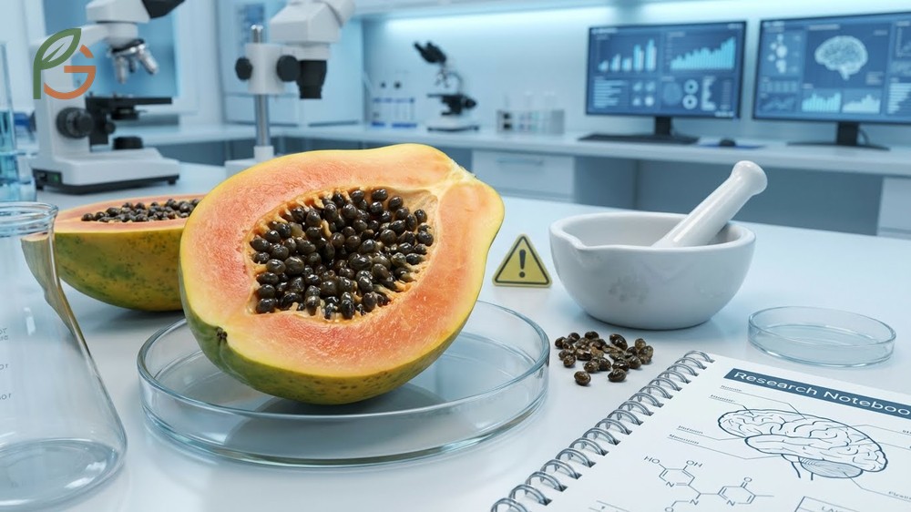 Paw paw seeds edible warning sign illustrating the presence of annonacin neurotoxins in the seeds and skin.