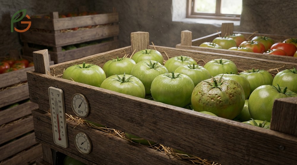 Storing unripe tomatoes at 55 degrees preserves them for up to 14 days before bringing them to ripen.