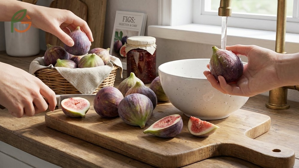 Working with fresh figs involves checking for ripeness by looking for soft texture.