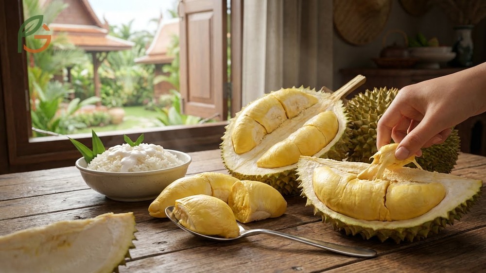 Best ways to eat durian include pairing with sticky rice or serving chilled at 40 to 45 degrees Fahrenheit.