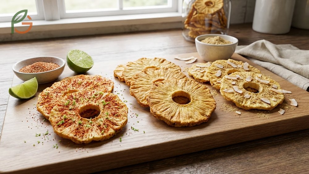 How to dehydrate pineapple with flavor variations like chili lime or cinnamon for unique snacks.