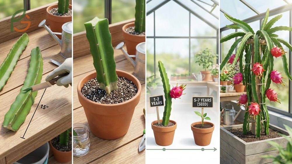 Growing dragon fruit from cuttings accelerates harvest to just 1-2 years and guarantees genetic consistency.