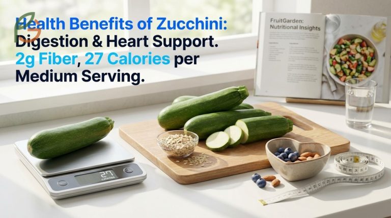 Health benefits of zucchini include two grams of fiber and twenty seven calories per serving.