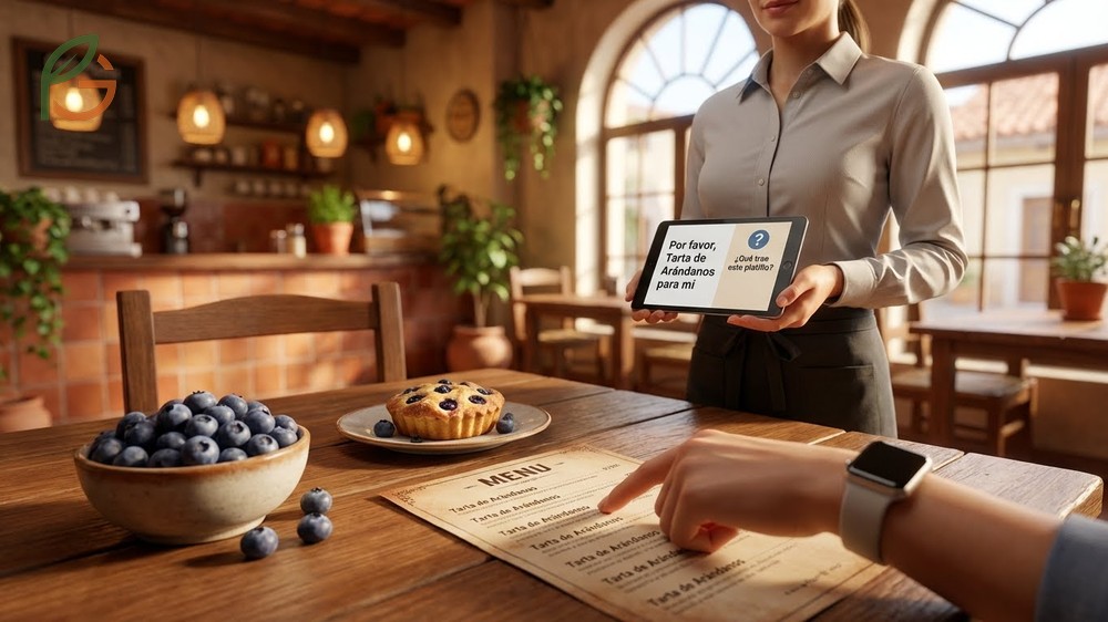 Ordering food in Spanish requires specific phrases to request dishes containing fresh or frozen blueberries.