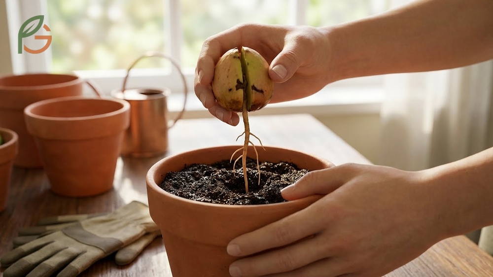 How to grow avocado from seed by transplanting rooted seeds into 8 inch pots with good drainage.