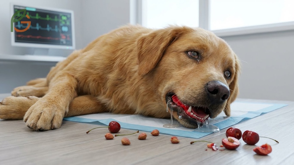 Symptoms of cherry poisoning in dogs showing signs like bright red gums rapid breathing and dilated pupils needing care.