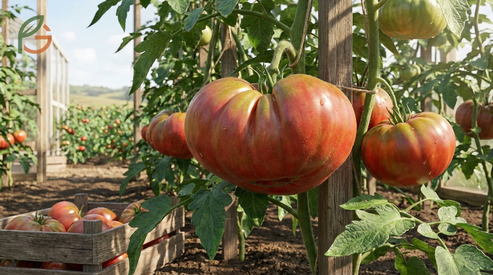 Beefsteak tomato varieties are massive slicing types that can weigh between 1 to 4 pounds per fruit.