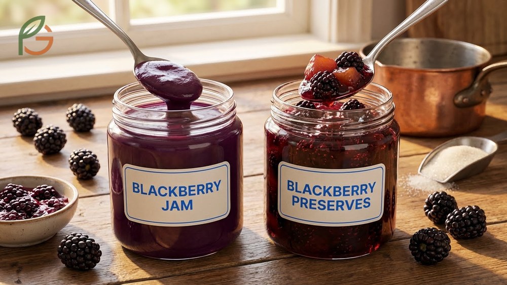Blackberry jam vs preserves differs mainly in texture with preserves featuring whole fruit chunks while jam is smooth.