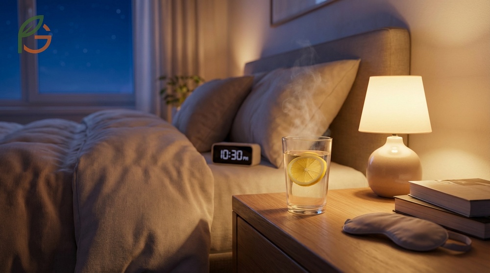 Drinking lemon water before bedtime about 30 to 60 minutes prior helps absorption without causing urination.