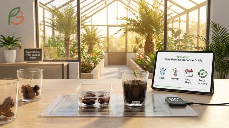 Growing date palm from seed achieves 90 percent success rate when using fresh seeds and maintaining temperatures between 85 and 95 degrees.