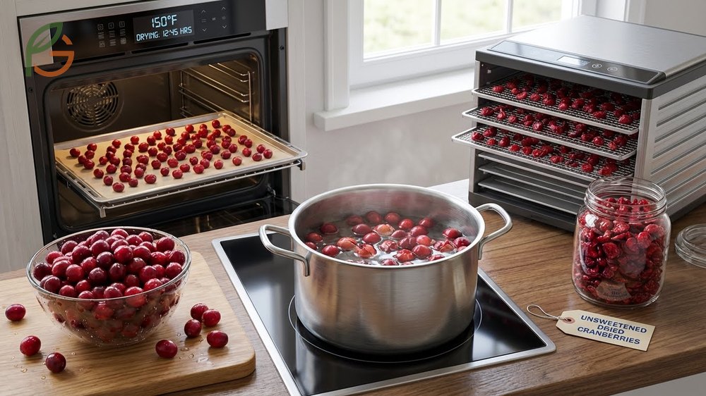How do you make dried cranberries instructions using an oven at 150 degrees Fahrenheit for 12 to 16 hours to dehydrate fresh berries.