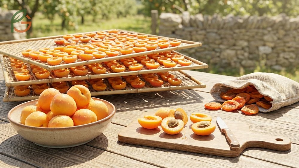 How to dry apricots using a food dehydrator at 135 degrees Fahrenheit for long term preservation.