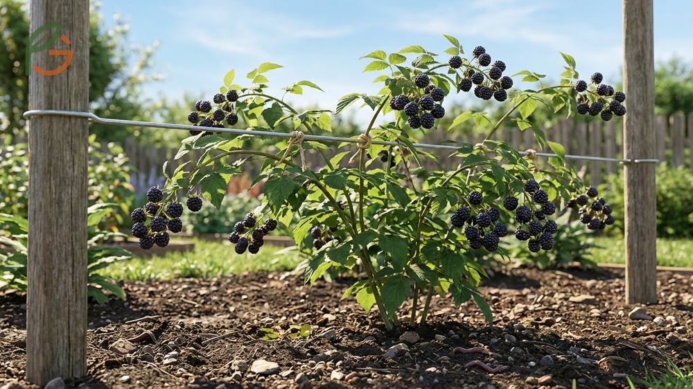 Trellis training raspberries using a single wire system at 30 to 36 inches high to increase yields by 20 percent.